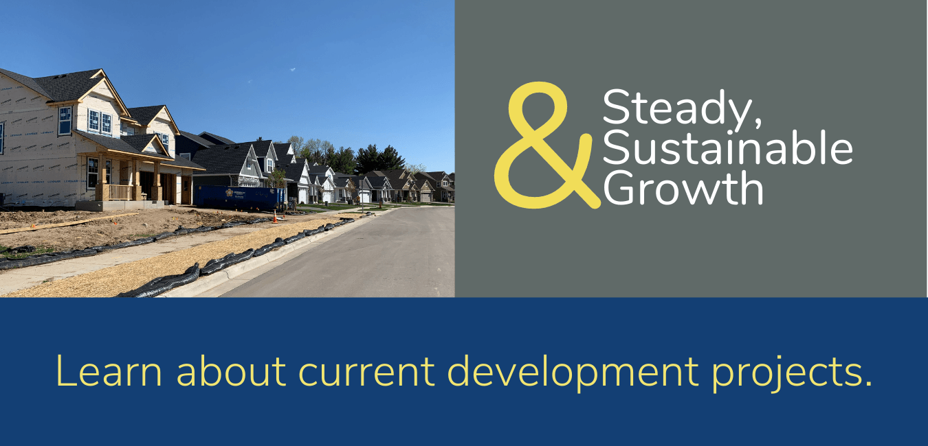 Website banner photo that says, "Learn about current development projects"