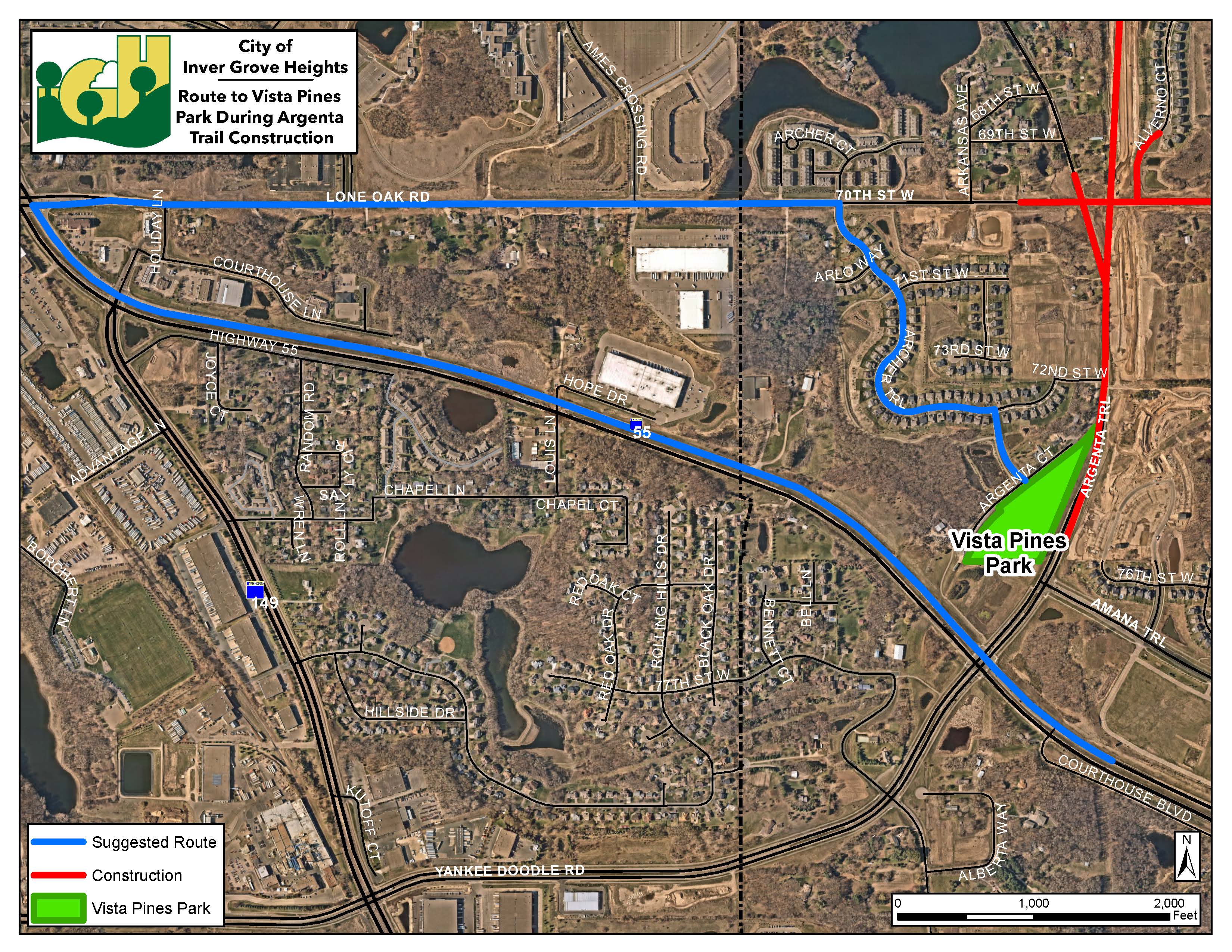 Map of routes to Vista Pines Park during 2022 construction (JPEG)