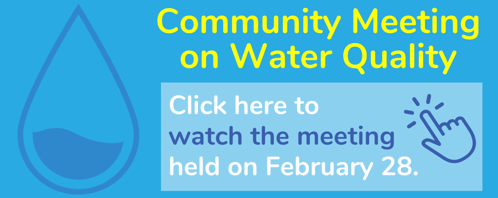 Website graphic that reads "Community Meeting on Water Quality" 