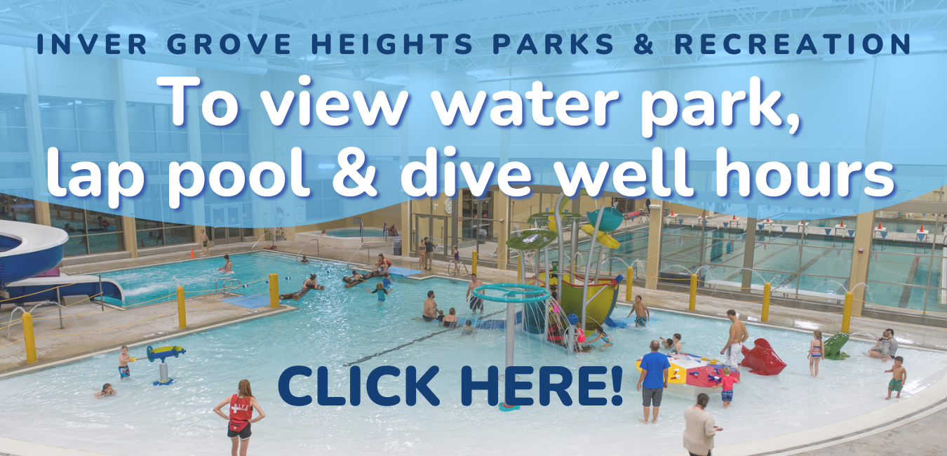 Image that says "To View Water Park, Lap Pool & Dive Well Hours Click Here"