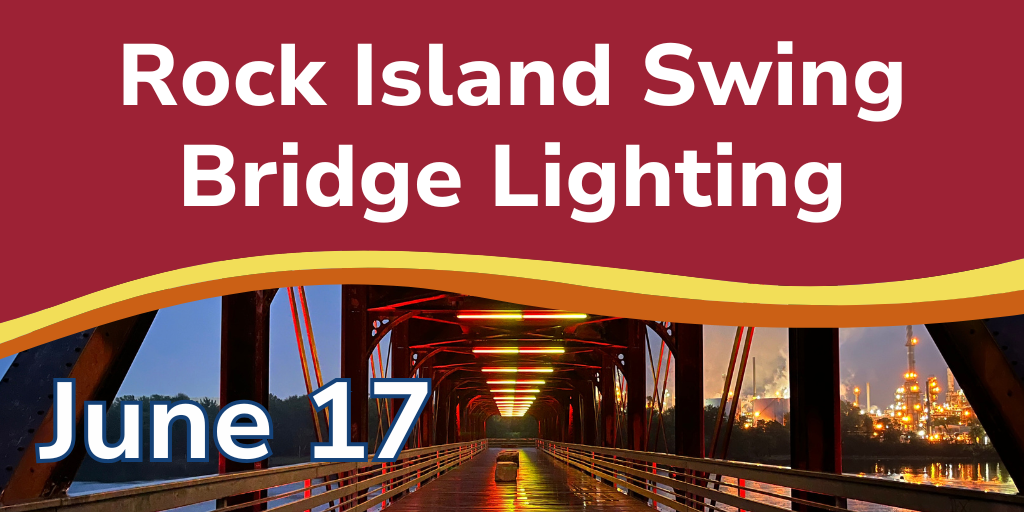 Rock island swing bridge lit up with, 