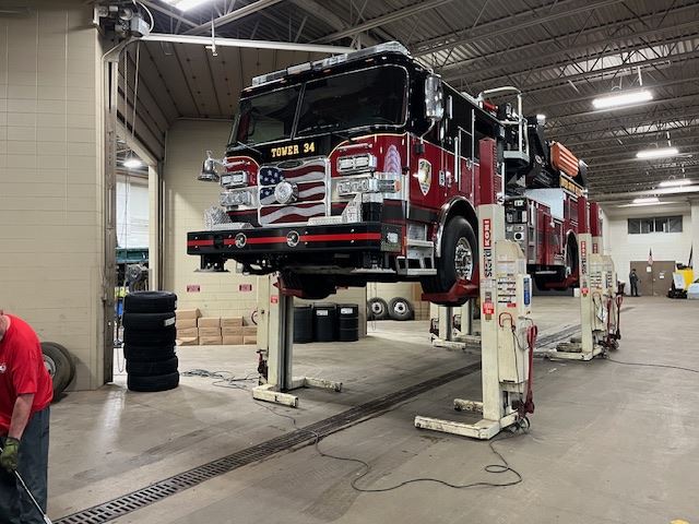 Fire Engine On Lift Front