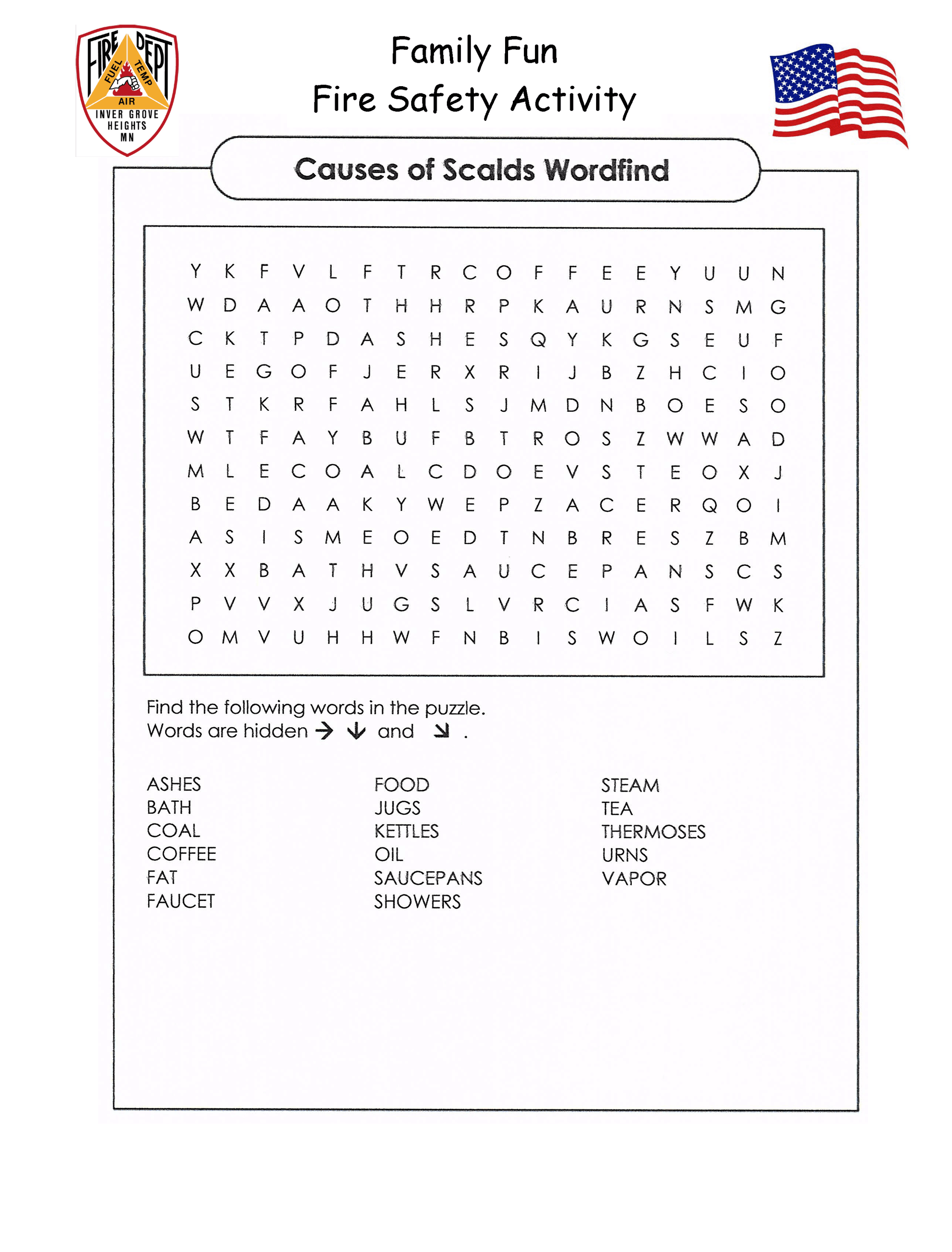 Family Fun Fire Safety Wordfind Opens in new window