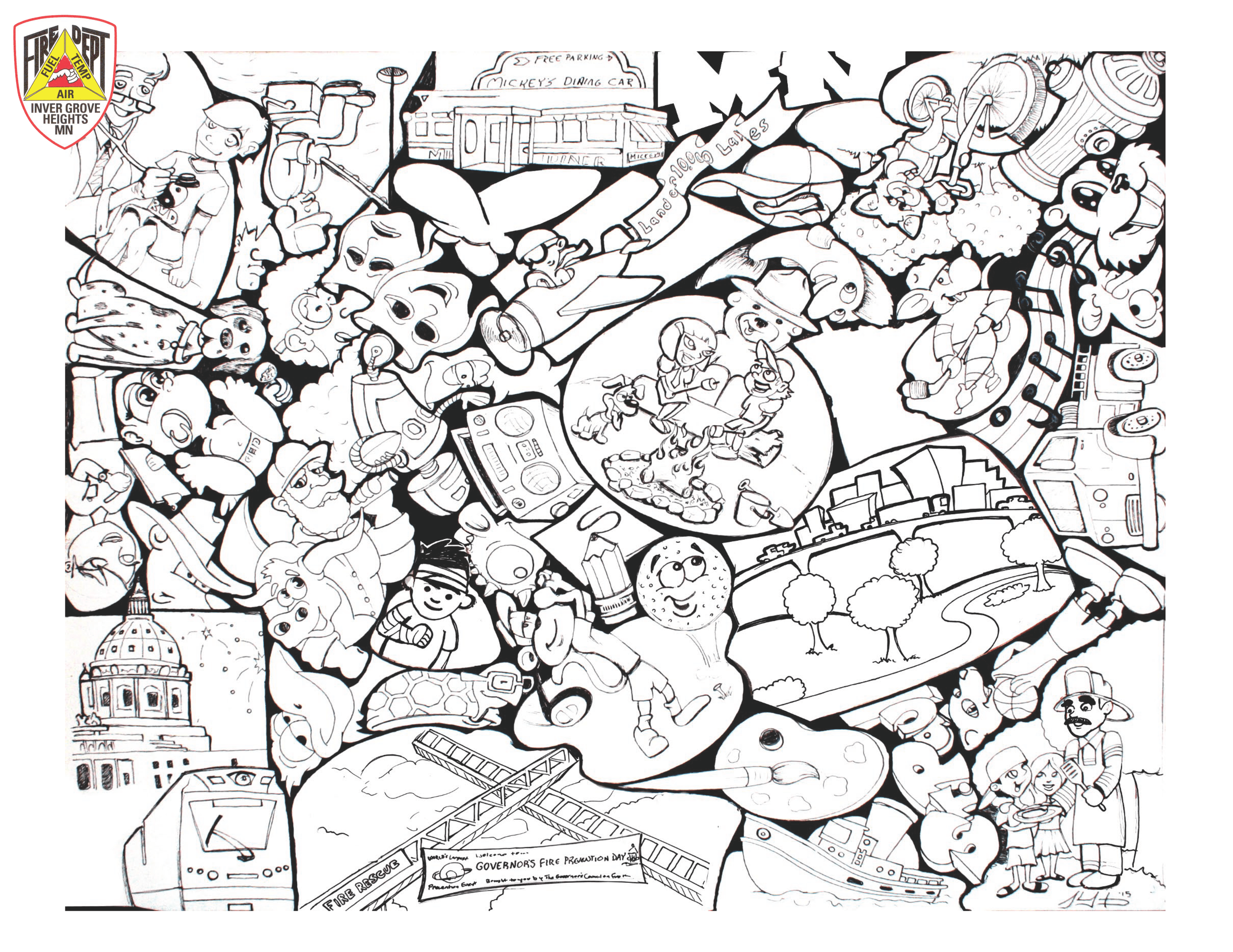 Family Fun Fire Safety Mural Coloring Sheet Opens in new window