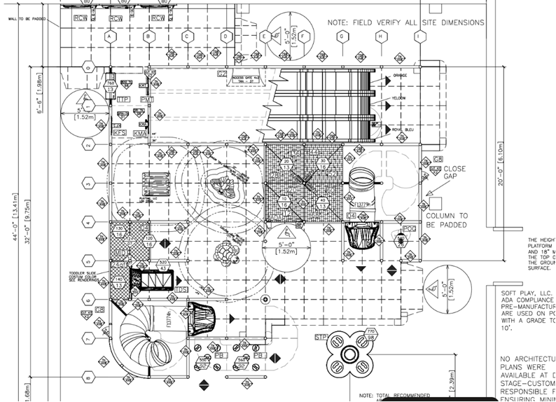 Architect map showing the circulation and ability for wheelchair pathways throughout the playground